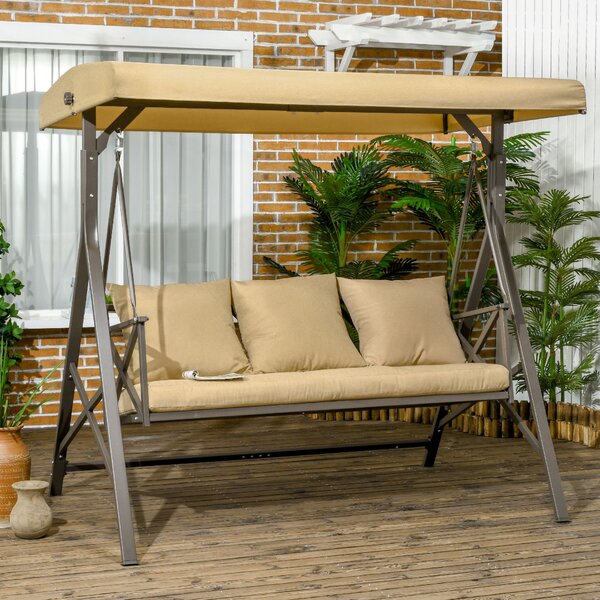Outsunny Dondolo da Giardino 3 Posti in Acciaio e Poliestere con Tetto Inclinabile e Cuscini, 190x120x178 cm|Aosom