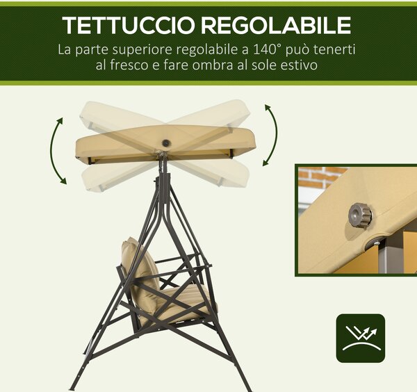 Outsunny Dondolo da Giardino 3 Posti in Acciaio e Poliestere con Tetto Inclinabile e Cuscini, 190x120x178 cm|Aosom