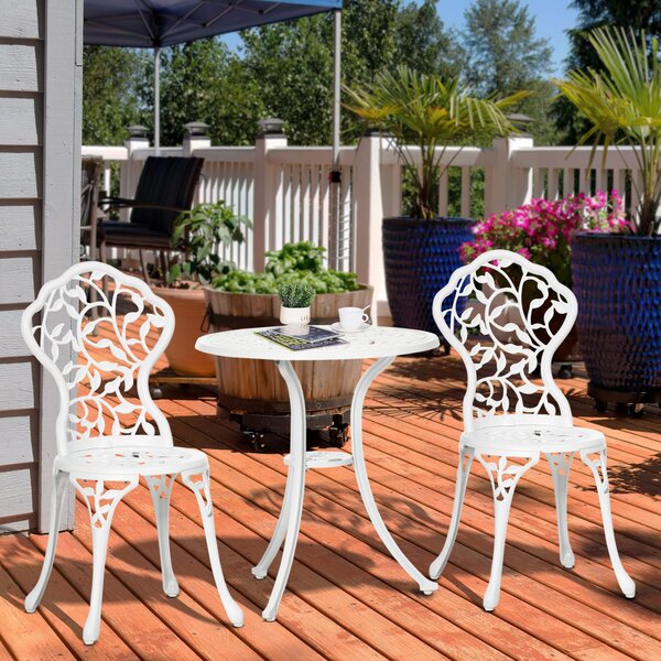 Outsunny Set da Giardino 3 Pezzi in Alluminio Bianco, 2 Sedie da Esterno 45x42x85.5 cm e Tavolino Rotondo Ø61x66.5 cm|Aosom