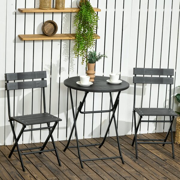 Outsunny Set da Giardino 3 Pezzi con 2 Sedie e Tavolo Pieghevoli in Acciaio e HDPE, Grigio Scuro