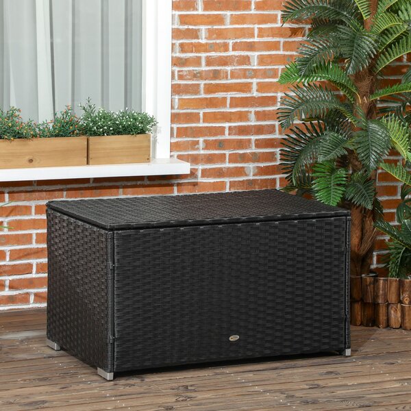 Outsunny Baule da Giardino in Rattan e Acciaio Cassapanca da Esterno con Coperchio, 95x60x58cm, Nero|Aosom