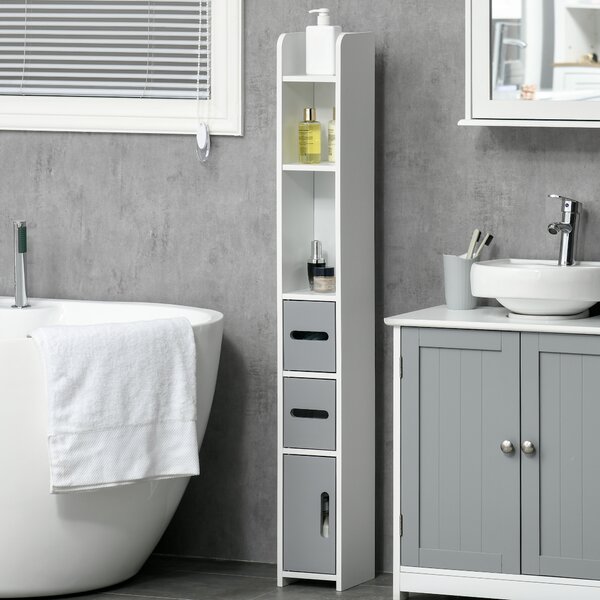 Kleankin Colonna Bagno con Mensole e Armadietti, Mobile Alto Salvaspazio in Legno 15x17x120cm, Bianco e Grigio|Aosom