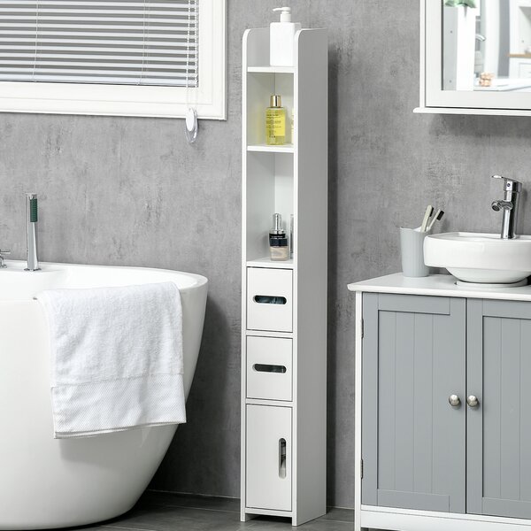 Kleankin Colonna Bagno con Mensole e Armadietti, Mobile Alto Salvaspazio in Legno 15x17x120cm, Bianco|Aosom