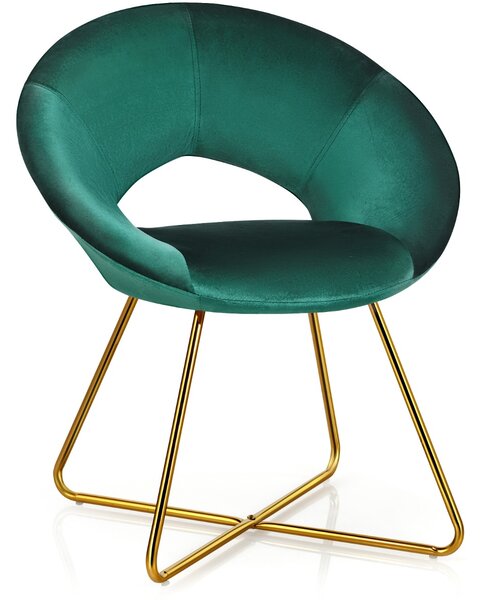 Costway Sedia in velluto con braccioli gambe di metallo, Poltrona mid-century per toeletta reception Verde scuro