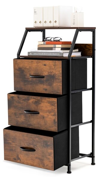 Costway Mobile con 3 cassetti struttura in acciaio, Cassettiera con ripiano superiore 3 cassetti rimovibili Marrone