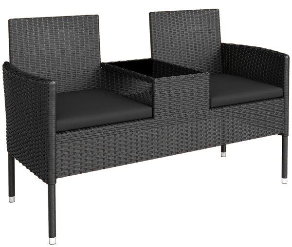 Outsunny Divanetto per Esterni 2 Posti con Tavolino da Caffè, in Acciaio e Rattan PE, 137x59x82 cm, Nero|Aosom