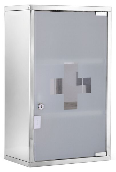 HomCom Armadietto medicinali Cassetta porta medicine Mobile Bagno Primo Soccorso in Acciaio Inox con Serratura 50x30x18cm|Aosom