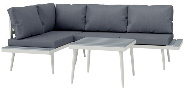 Outsunny Salotto da Giardino con 2 Divani con Cuscini, Schienale Regolabile a 5 Livelli e Tavolino a Doghe, Grigio