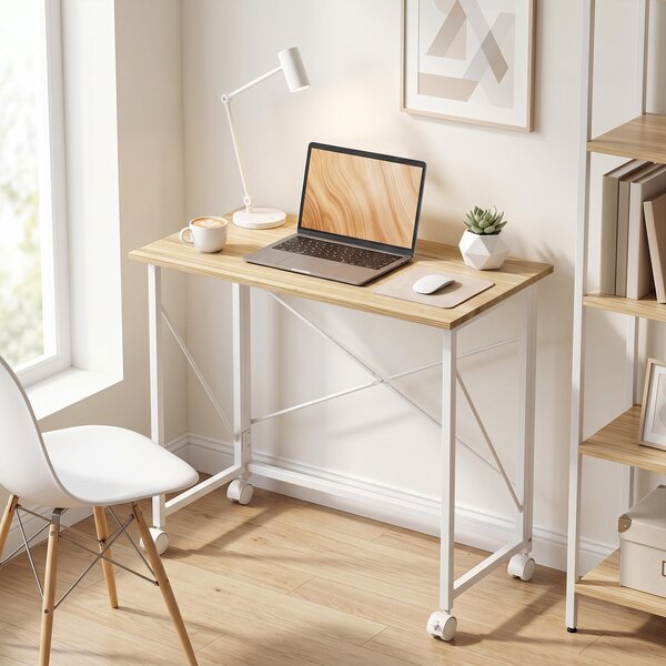 HOMCOM Scrivania Pieghevole Salvaspazio con 4 Ruote e Freno, 80x40x75 cm, Legno | Aosom Italy