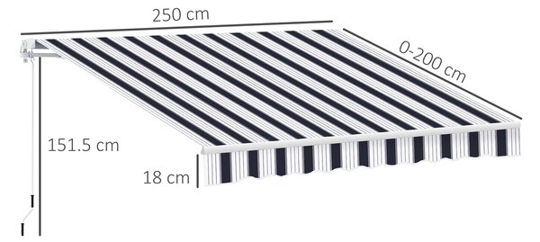 Outsunny Tenda da Sole Avvolgibile Versatile Manuale Esterno Tessuto di Poliestere per Porte e Finestre, 2.5×2m, Blu e bianco | Aosom Italy
