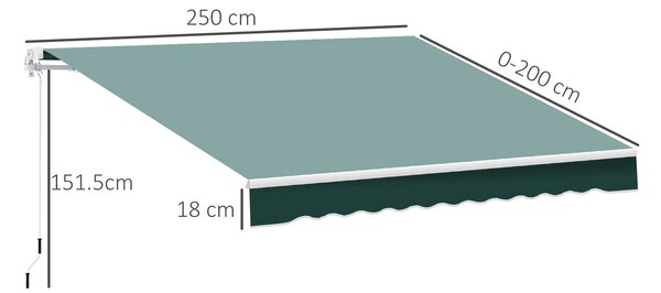 Outsunny Tenda da Sole Avvolgibile Versatile Manuale Esterno Tessuto di Poliestere per Porte e Finestre, 2.5×2 m, Verde | Aosom Italy
