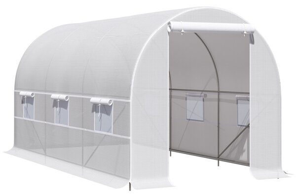Outsunny Serra da Giardino a Tunnel 4x2x2m con Porta e 6 Finestre Avvolgibili Anti-Raggi UV, Serra per Orto in Polietilene, Verde, | Aosom Italy