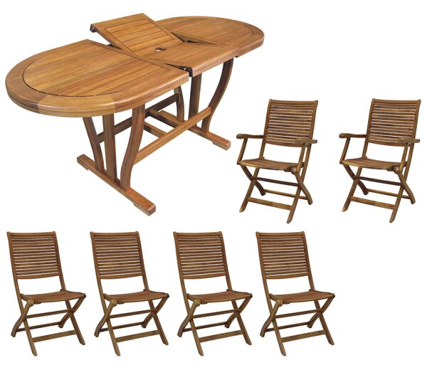 TURRIS - set tavolo in alluminio e teak cm 180/240 x 100 x 74 h con 4 sedie e 2 poltrone Mulier
