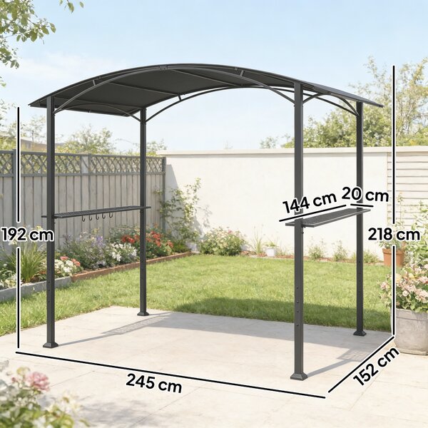 Outsunny Gazebo per Barbecue con 2 Mensole Laterali e Ganci, Acciaio e Poliestere, 2.4 x 1.5 m, Grigio Scuro | Aosom Italy