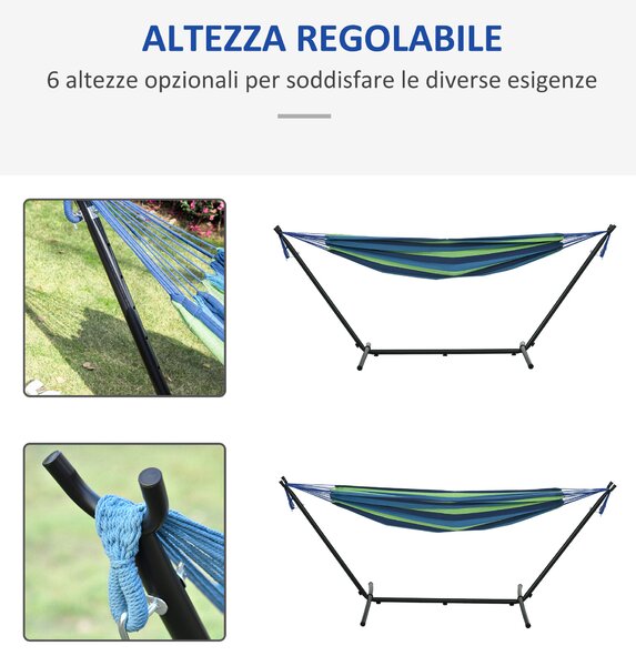 Outsunny Amaca Autoportante con Supporto, Altezza Regolabile e Borsa di Trasporto, 298x117x105 cm, Verde | Aosom Italy