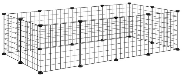 PawHut Recinto per Cuccioli e Piccoli Animali Modulabile in Metallo e PP, 12 Pannelli da 35x35 cm Nero|Aosom