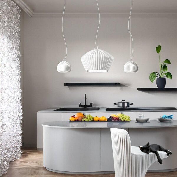 Lampadario plissettato gesso perenz minea 8418 b e27 led 23cm bianco opaco verniciabile - Perenz