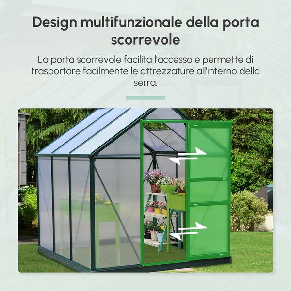 Outsunny Serra per Orto con Finestra e Porta Scorrevole, in Alluminio e Policarbonato Anti-Raggi UV, 190x192x201cm, Verde Scuro | Aosom Italy