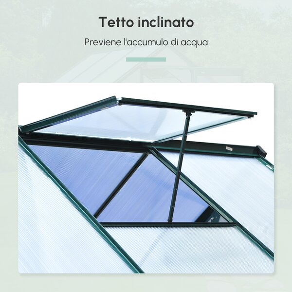 Outsunny Serra per Orto con Finestra e Porta Scorrevole, in Alluminio e Policarbonato Anti-Raggi UV, 190x192x201cm, Verde Scuro | Aosom Italy
