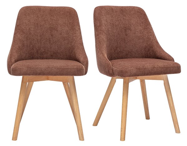 Sedie scandinave in tessuto ciniglia texturizzato terra bruciata e legno chiaro (set di 2) HASTA
