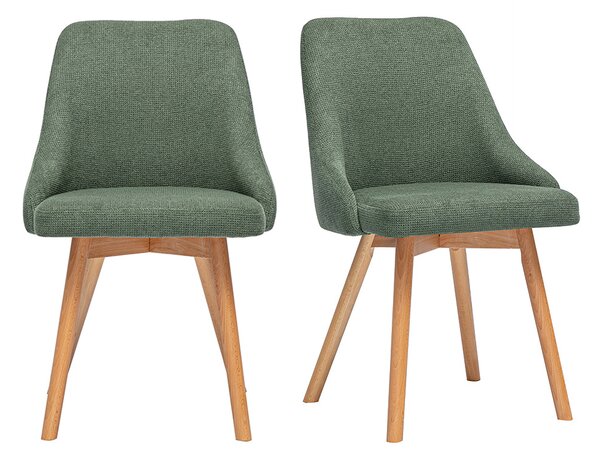 Sedie scandinave in tessuto ciniglia verde kaki e legno chiaro (set di 2) HASTA