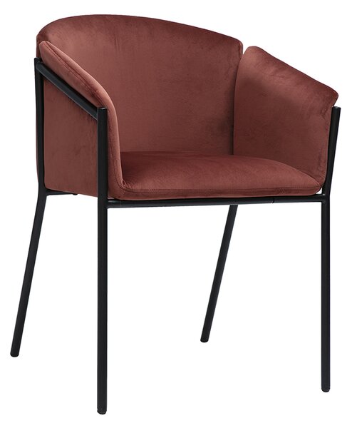 Sedia design in velluto rosso tomette e metallo nero BRIANE