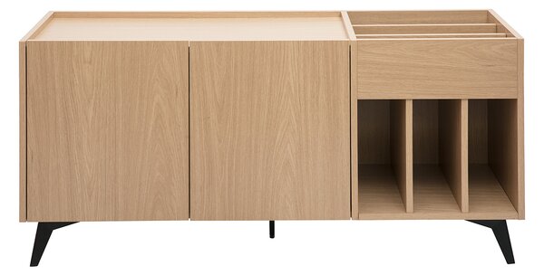 Buffet per la conservazione dei vinili in legno chiaro finitura quercia e metallo nero L140 cm SEDA