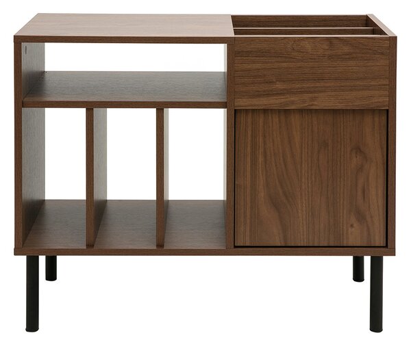 Buffet per la sistemazione di vinili in legno scuro finitura noce e metallo nero L90 cm KANE