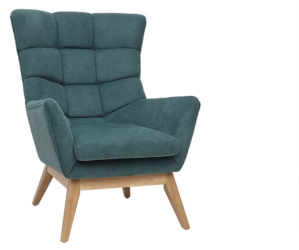 Poltrona scandinava in tessuto ciniglia texturizzato celadon e legno chiaro BRODY