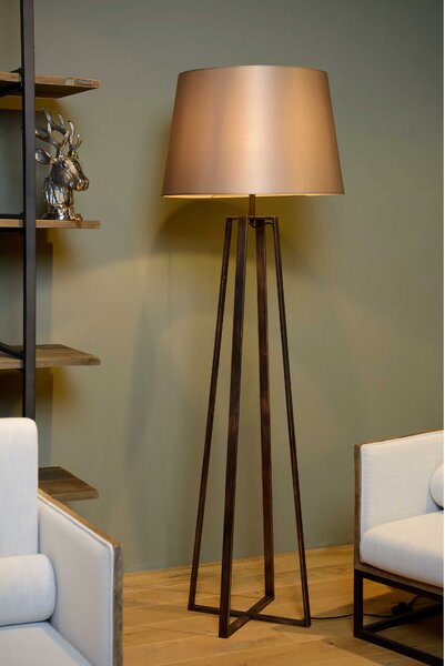 Lucide Lampada da terra con base in metallo dal design moderno e paralume  in cotone - Coffee