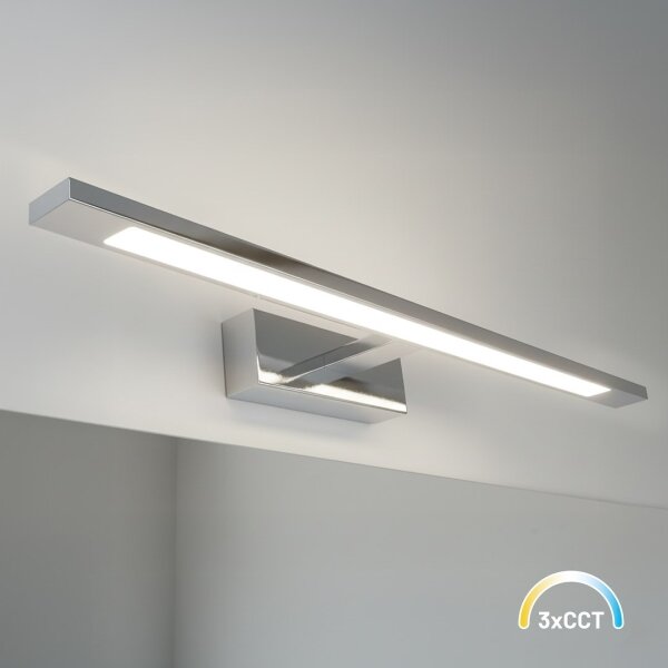 Illuminazione LED per specchio da bagno KLIMT, 12 W, 230 V, 3000/4000/6000 K selezionabili, 60 cm, IP44, finitura cromo lucido