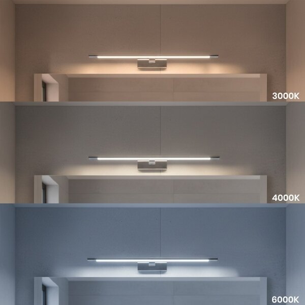 Illuminazione LED per specchio da bagno KLIMT, 12 W, 230 V, 3000/4000/6000 K selezionabili, 60 cm, IP44, finitura cromo lucido