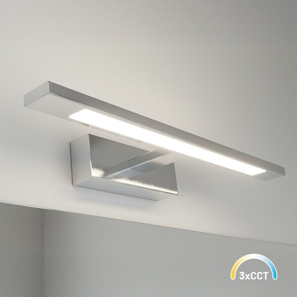 Illuminazione a specchio da bagno LED KLIMT, 8W, 230V, 3000/4000/6000K, 40 cm, IP44, cromo lucido