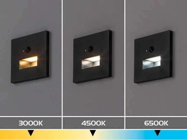 Rabalux 77197-LED Lampada per gradini con sensore di movimento e crepuscolare LUNCA 1W/230V 3000/4500/6500K Nero