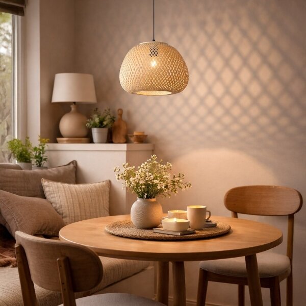 Lampadario a cavo PETRA 1xE27/15W/230V bambù