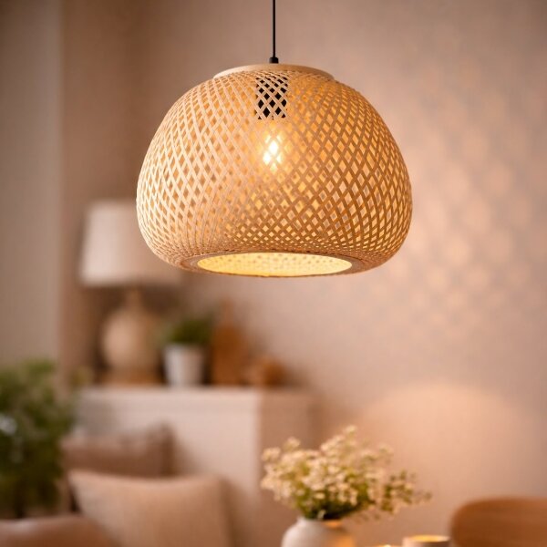 Lampadario a cavo PETRA 1xE27/15W/230V bambù