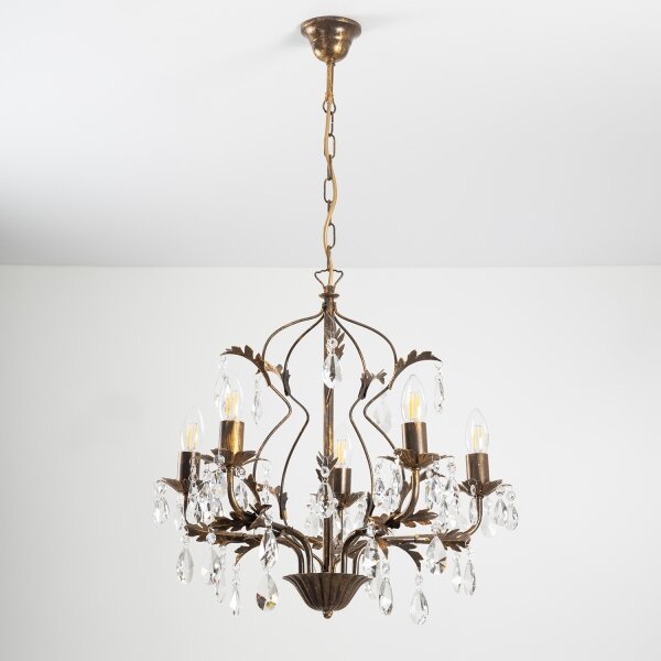 ONLI - Lampadario a sospensione con catena TERESA 5xE14/6W/230V bronzo