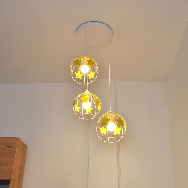Lampadario a sospensione per bambini STARS 3xE27/15W/230V giallo/bianco