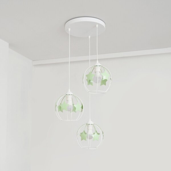Lampadario a sospensione per bambini STARS 3xE27/15W/230V verde/bianco