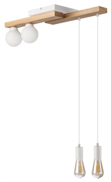 Lampadario a sospensione con filo CORTINA 2xE27/15W/230V + 2xG9/5W/230V bianco/quercia
