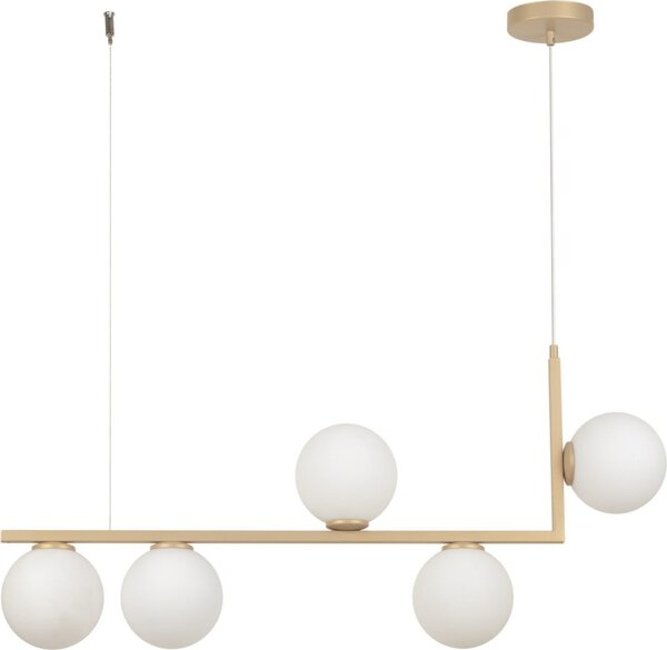 Lampada a sospensione decorativa dorata 5 sfere di vetro bianche su tavolo Andy 5xG9 12W Sigma Lighting