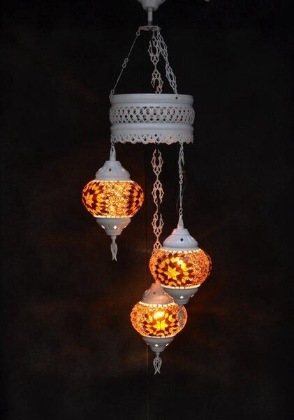 Lampada di Pasqua con 3 sfere a mosaico color arancio-marrone, circa 80 cm, un elegante lampadario adatto a qualsiasi ambiente
