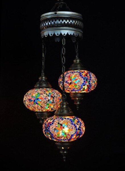 Lampada a sospensione in vetro mosaico multicolore - Lampada a sospensione turca - Lampadario orientale a 3 sfere
