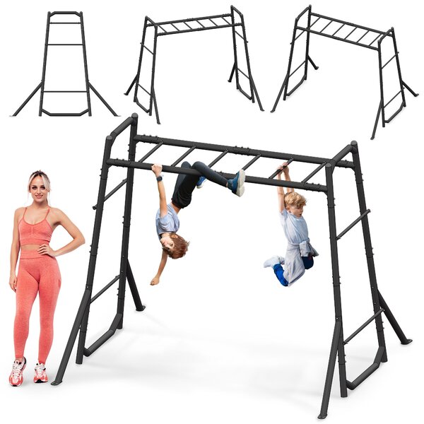 Struttura per arrampicata da giardino per bambini e adulti; Scala di arrampicata in metallo con ancoraggio al suolo; Portata fino a 200 kg; Verniciato a polvere resistente alle intemperie; Nero