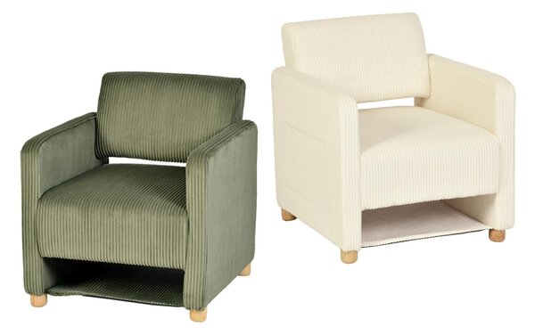 Meubles Cosy Set da 2 poltrone relax monoposto per il soggiorno, imbottite in velluto a coste beige e verde – KARIA