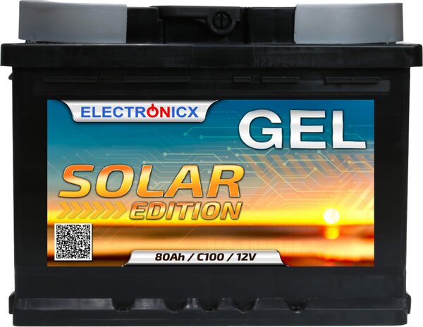 Batteria Solare 12V 80AH Electronicx Solar Edition GEL Batteria Solare Accumulatore di Alimentazione batteria fotovoltaica per campeggio, gazebo... Premium Batteria AGM Senza Manutenzione 12V