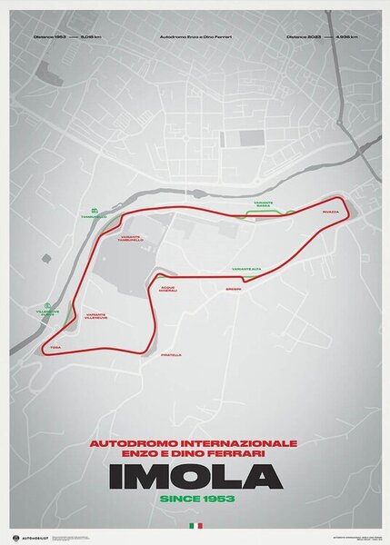 Stampa d'arte Imola Circuit Track Evolution Autodromo Internazionale Enzo e Dino Ferrari, Automobilist