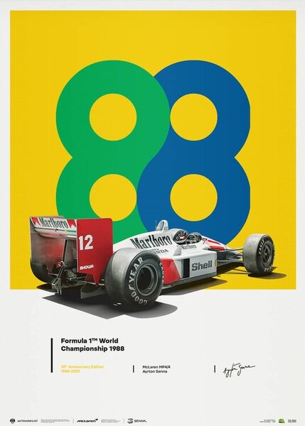 Stampa d'arte McLaren MP4 4 - Ayrton Senna - 88 - San Marino Gp - 35th Anniversary - 1988, Automobilist