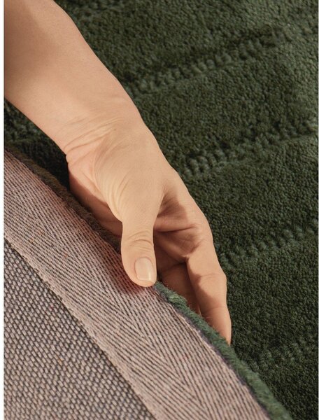 Tappeto rotondo verde scuro in lana tessuto a mano ø 120 cm Arcura – Vikosa
