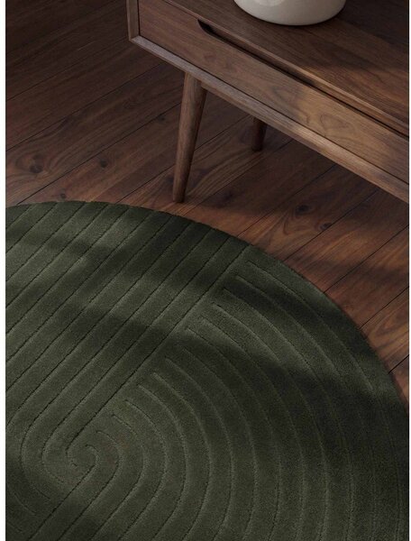 Tappeto rotondo verde scuro in lana tessuto a mano ø 120 cm Arcura – Vikosa